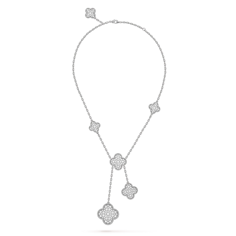 [Kismet Jewels ]CLOVER 5 MOTIFS SILVER DIAMONDS NECKLACE