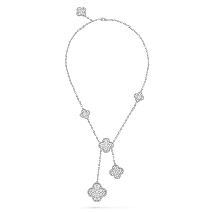 [Kismet Jewels ]CLOVER 5 MOTIFS SILVER DIAMONDS NECKLACE